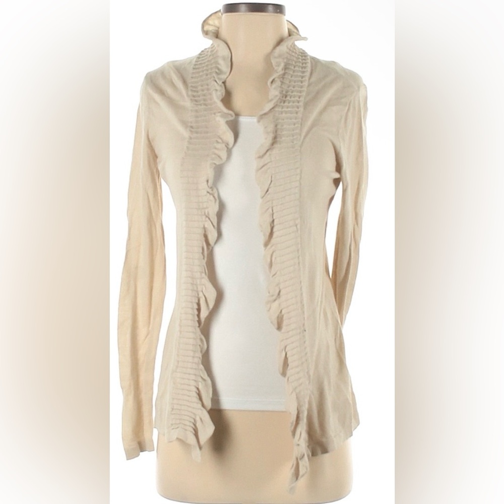 LOFT~ Women’s Open Ruffle Cardigan~Cream/Ivory~ Small